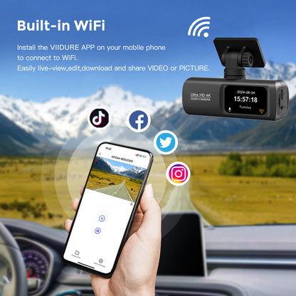 Cámara de salpicadero con espejo retrovisor de doble lente 4K y WiFi