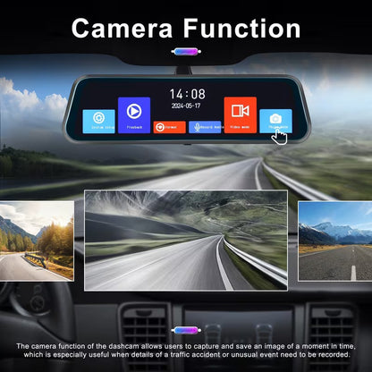 Cámara de salpicadero con espejo retrovisor con pantalla táctil 4K de 9.66"