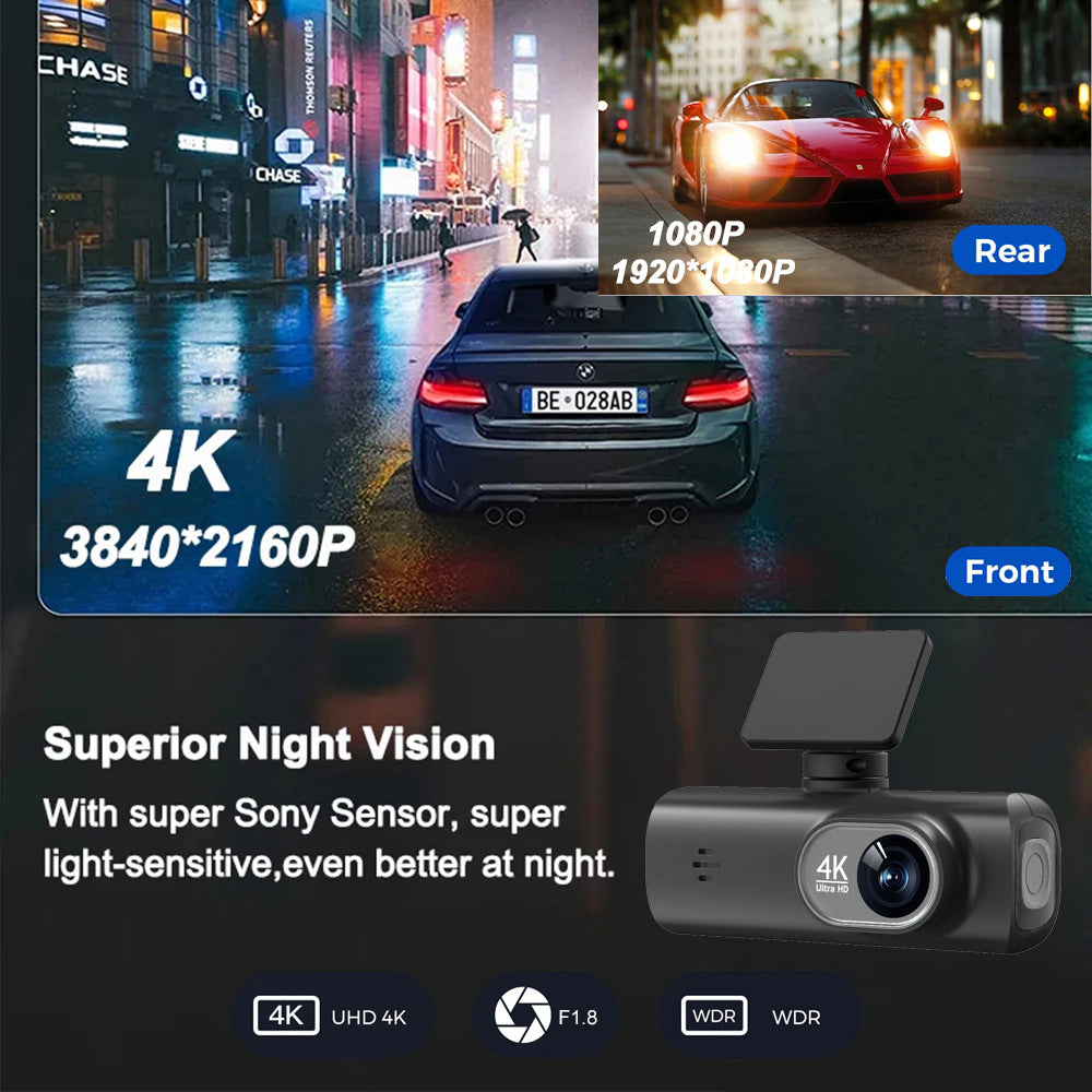 Cámara de salpicadero con espejo retrovisor de doble lente 4K y WiFi