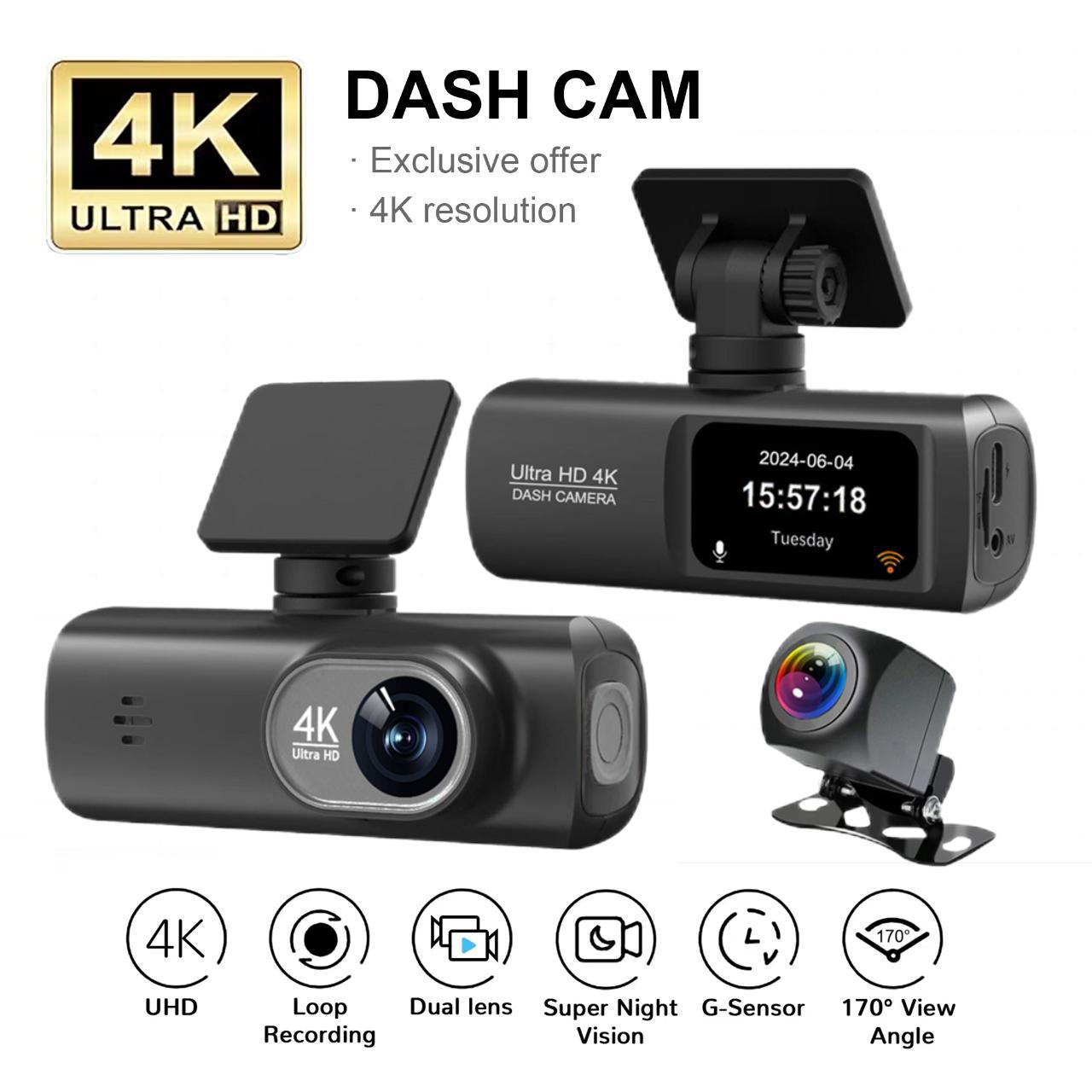 Cámara de salpicadero con espejo retrovisor de doble lente 4K y WiFi