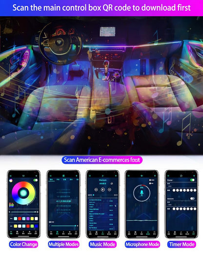 Kit de Luces Ambientales RGB para el Interior del Coche con Control por Aplicación