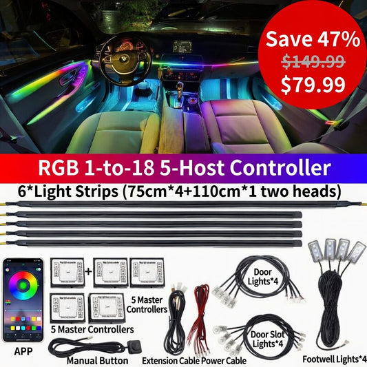 RGB Car Interior Ambient Lights Kit APP Control