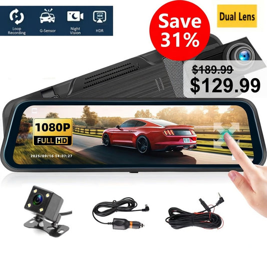 4K 9.66" Touch Screen Rearview Mirror Dash Cam