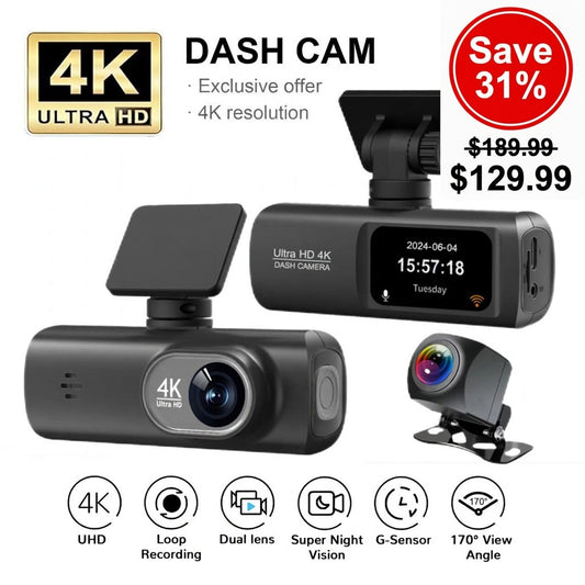 4K Dual Lens Rearview Mirror Dash Cam WiFi